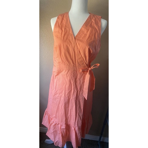 NWT Talbots Coral Cotton V Neck Tie Waist Ruffled A Line Maxi Dress Womens Sz 6P - Picture 1 of 3
